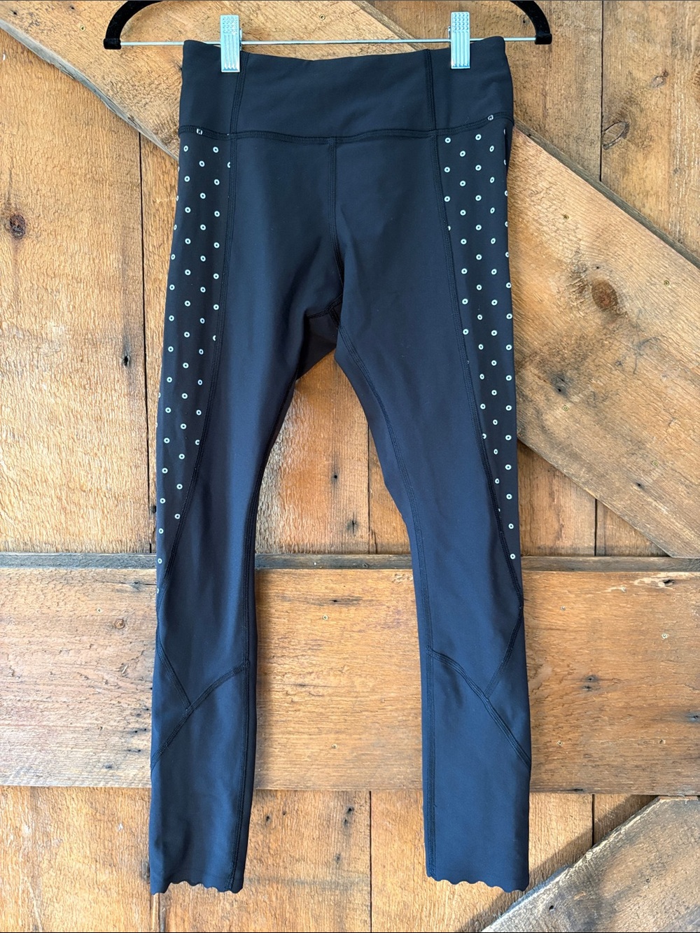 Lululemon Tight Stuff Reflective Dot Scalloped Hem Leggings Black Womens 4